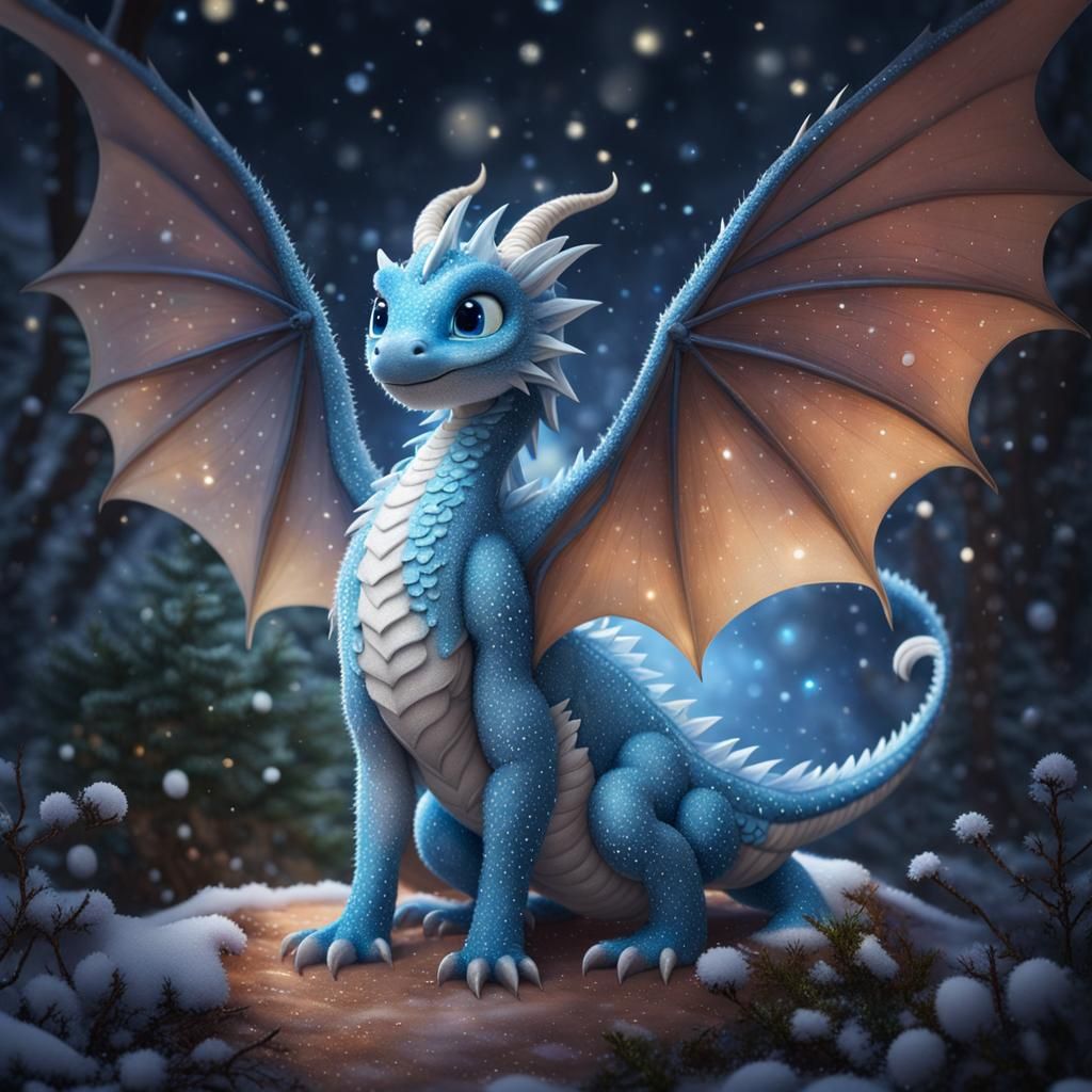 Upset Chibi Dragon in Winter, Pixar Style