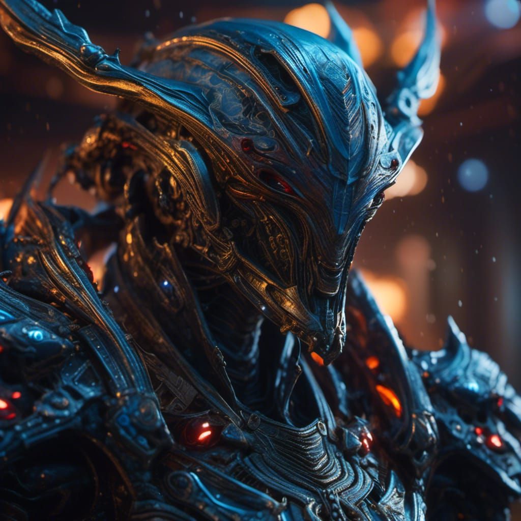 Alien Knight in Plasma Armor: Detailed Matte Painting