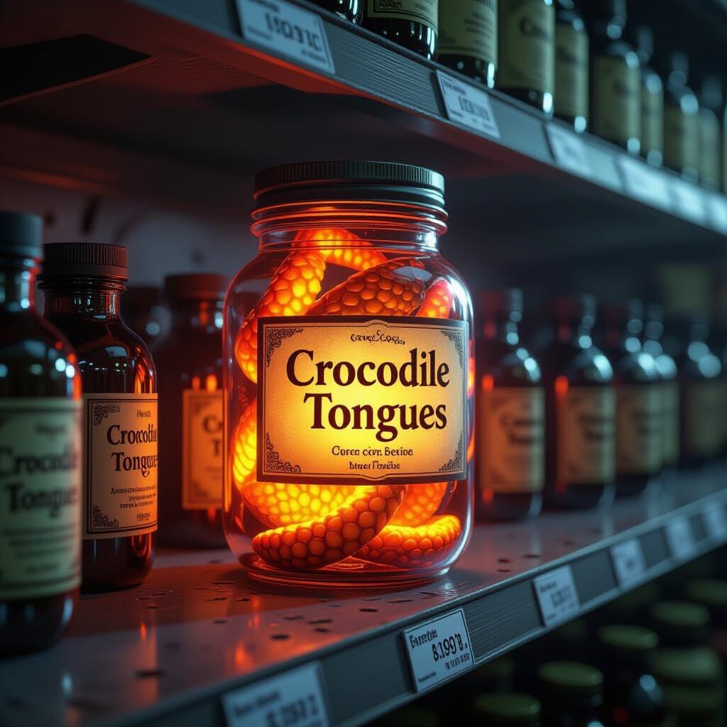 Glowing Jar Labeled Crocodile Tongues
