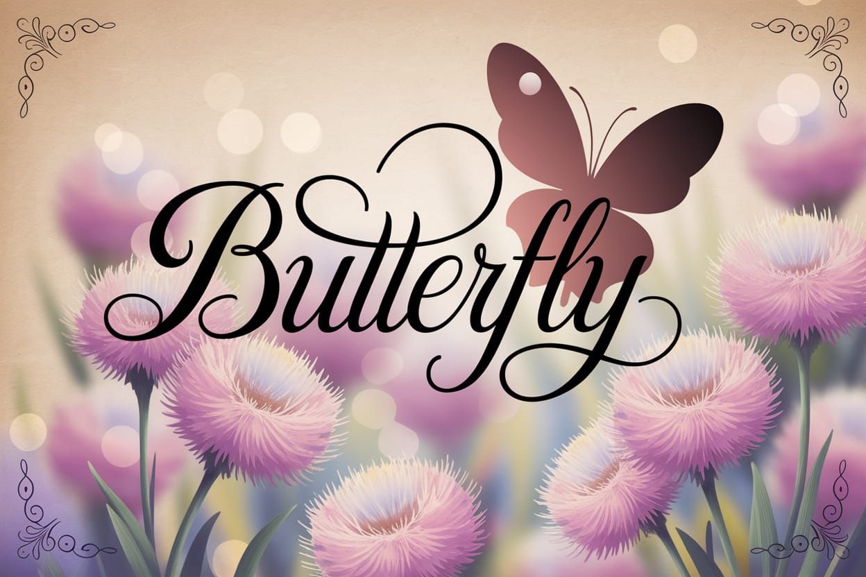 Elegant Butterfly Calligraphy in Whimsical Floral Setting