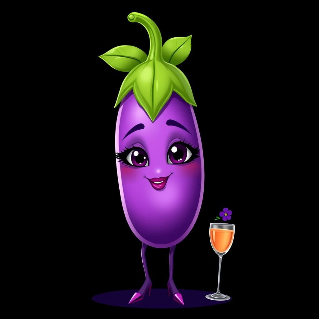 Glamorous Eggplant Human Hybrid in Whimsical Party Attire