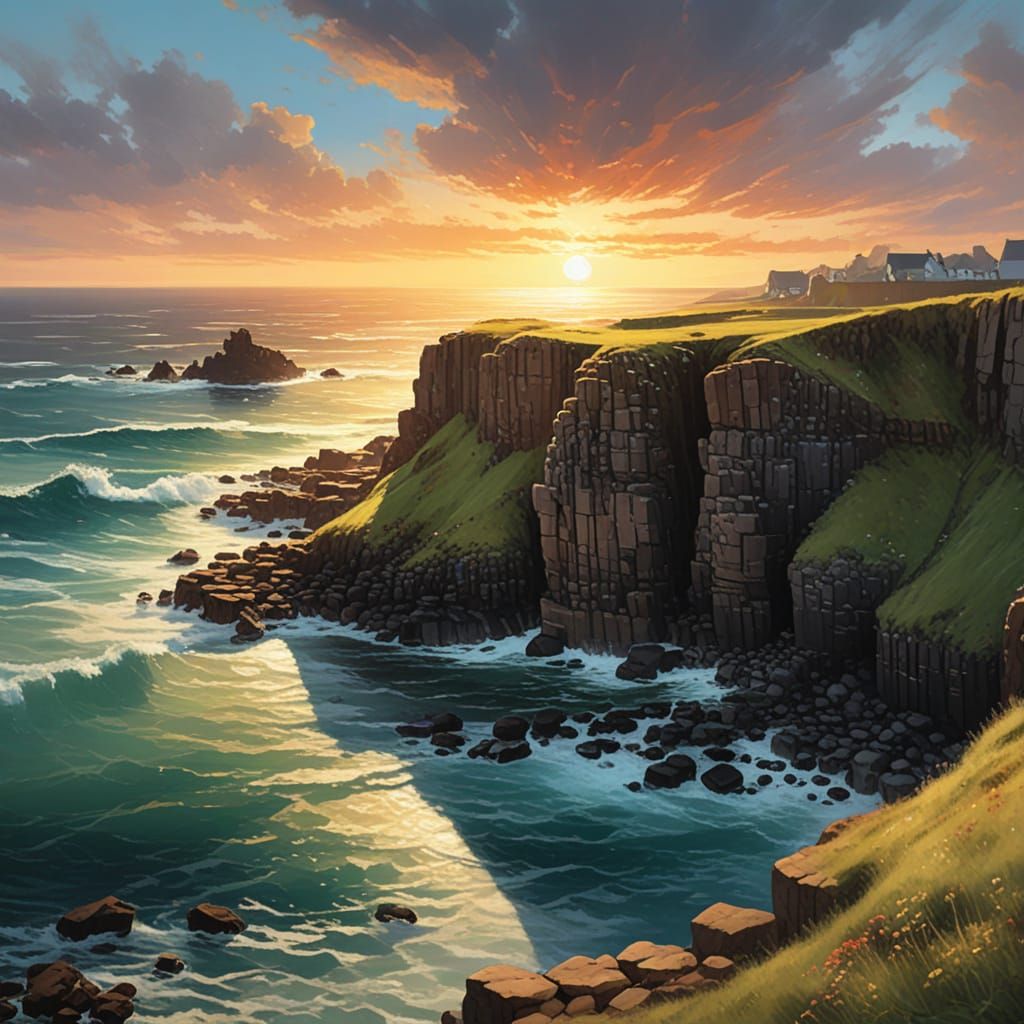 Vibrant Impressionist Painting of Giant's Causeway