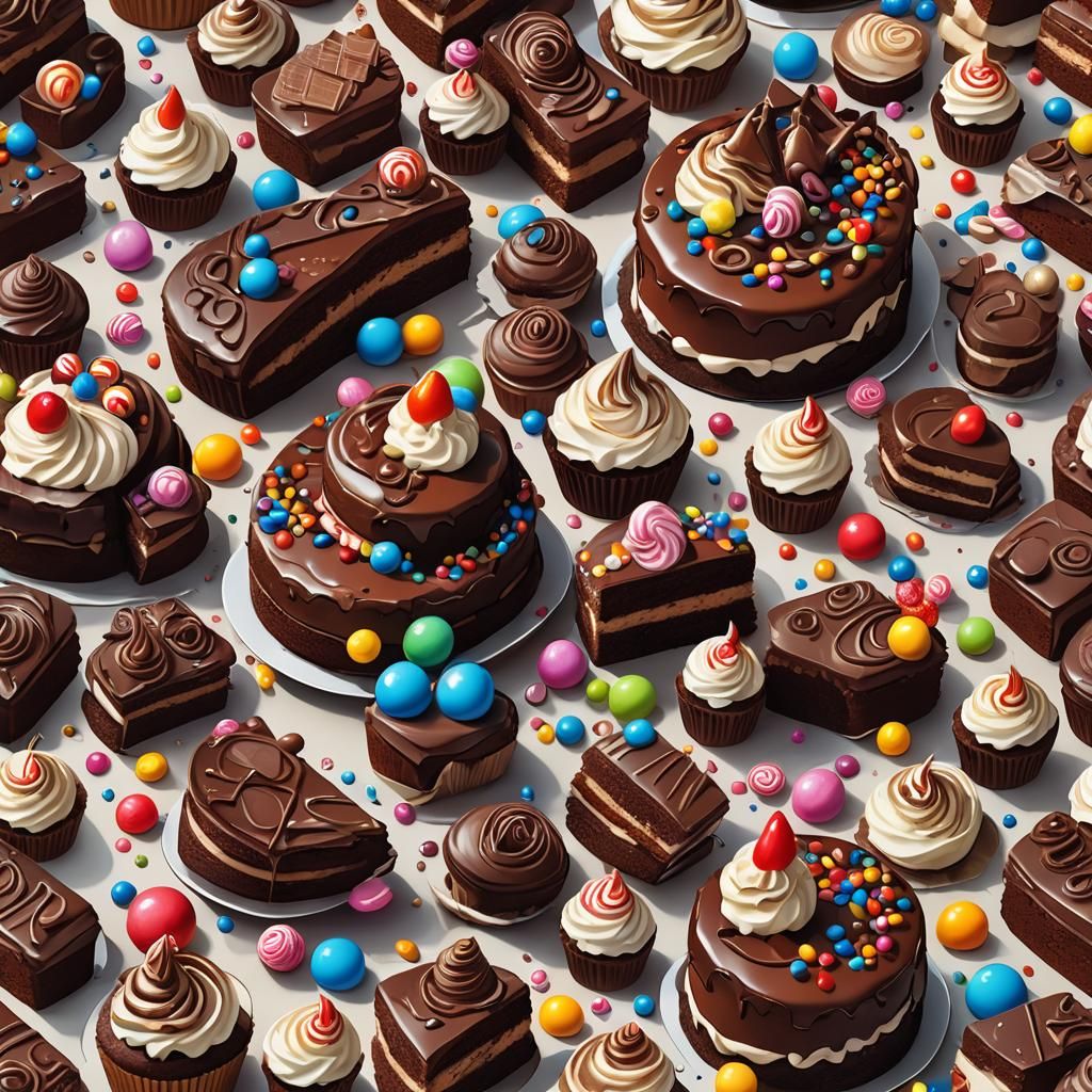 Whimsical Chocolate Cake in Candyland Art Style