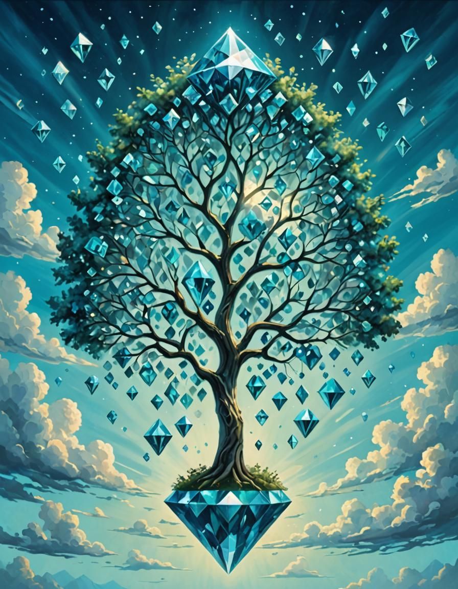 Diamond Tree Floating in Fantasy Sky