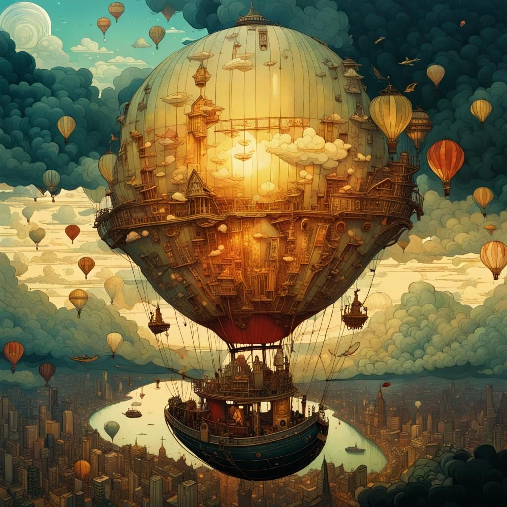 Steampunk Flying Castle in Anime Style