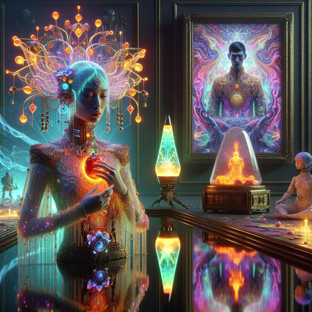 Futuristic Fantasy Scene with Gilded Tenebrism