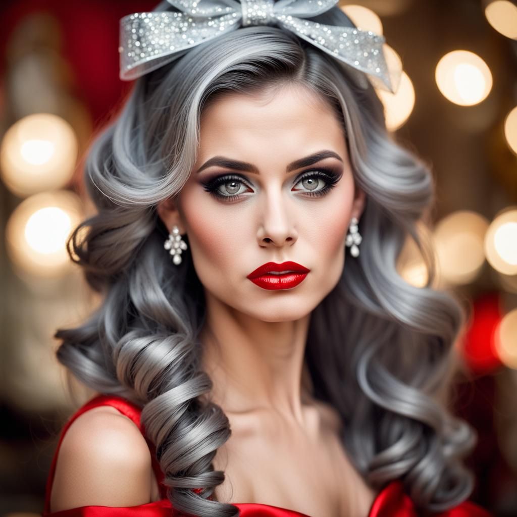 Glamorous Woman with Red Dress and Smoky Eyes