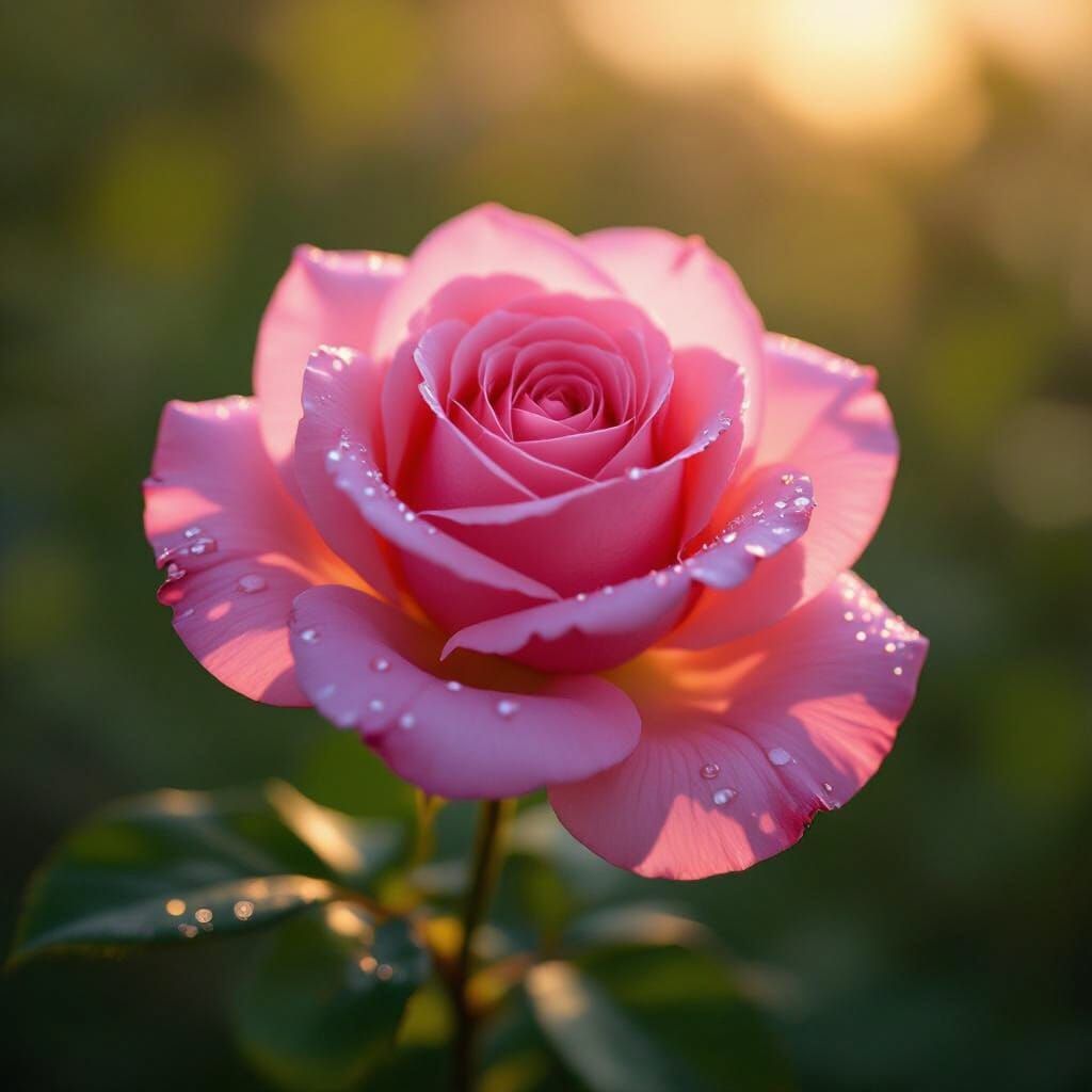 Photorealistic Pink Rose in Golden Hour Light