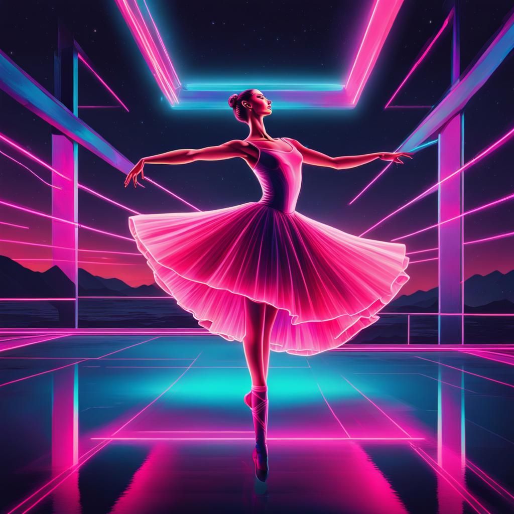 Elegant Ballerina in Synthwave Neon Retro Style