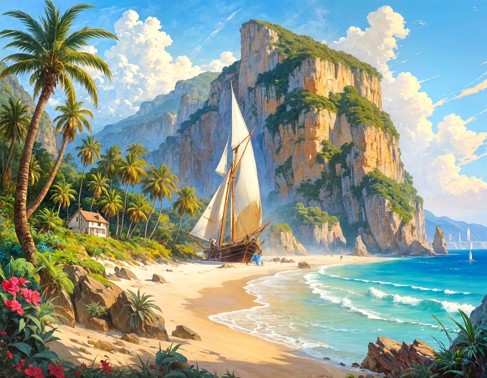 Tropical Island Cove in Anime Style