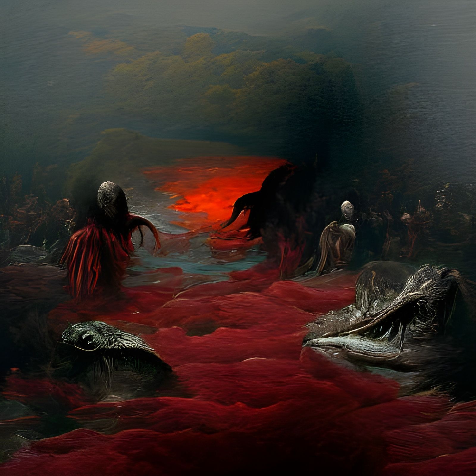 Infernal Landscape with Demons in Horror Style