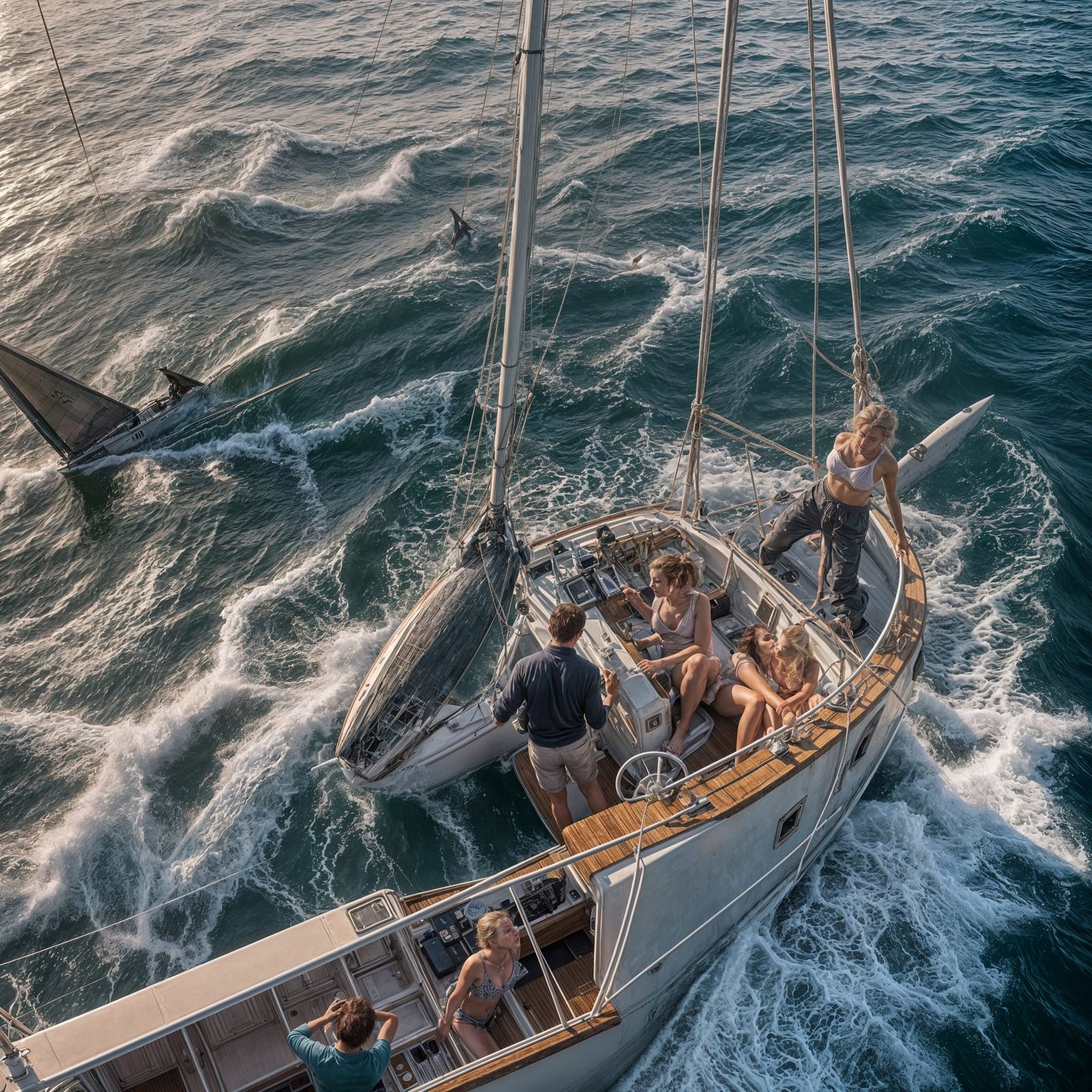 Dramatic Shark Attack on Sailboat at Sunrise