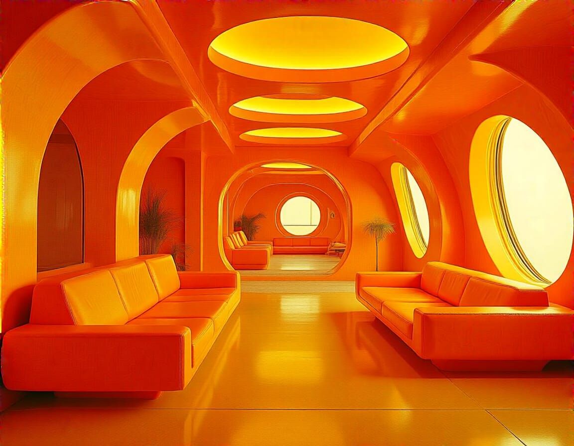 Retrofuturistic Spaceship Interior in Warm Tones