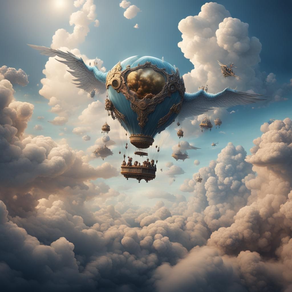 Newborn Baby Flying in the Clouds: Fantasy Art
