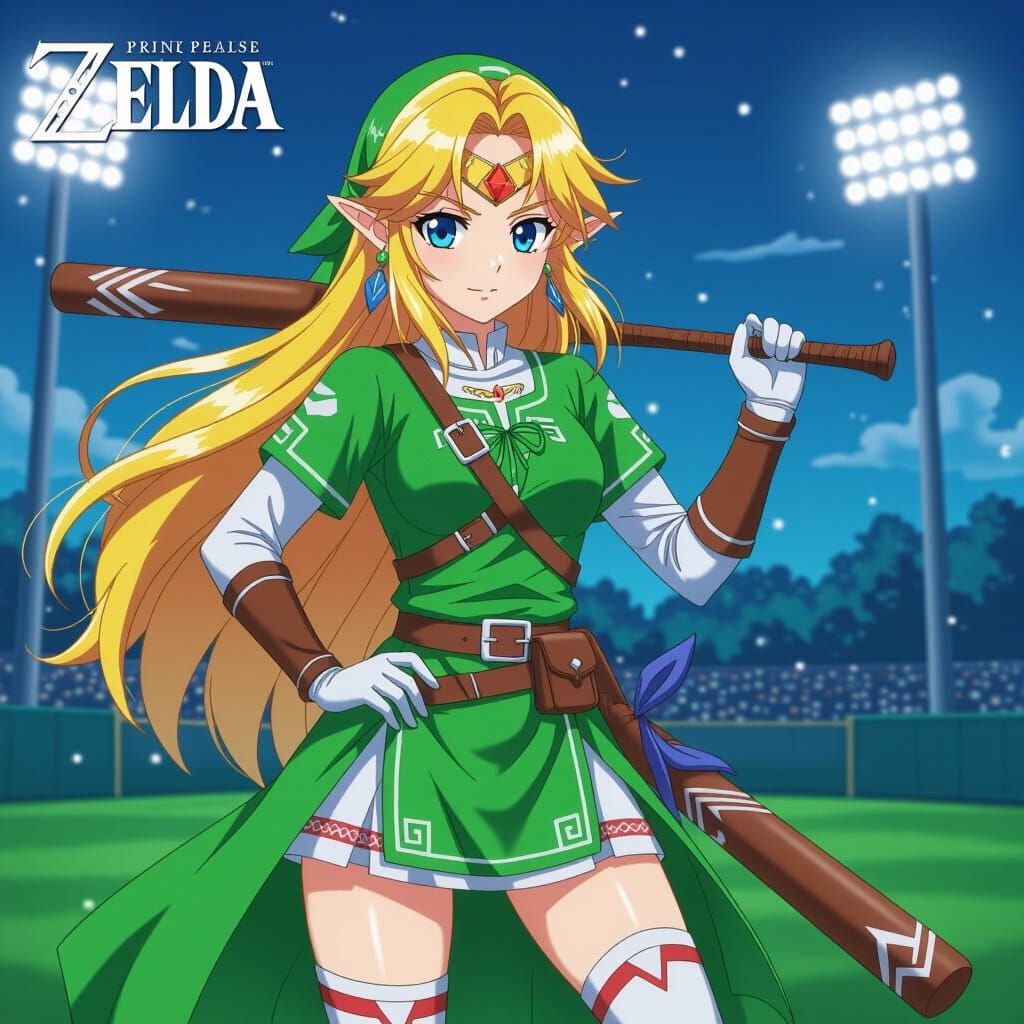 Princess Zelda Plays Baseball in Anime Style