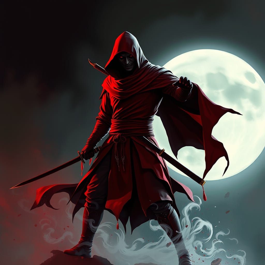 Dracula Ninja Warrior in Dark Fantasy Digital Painting