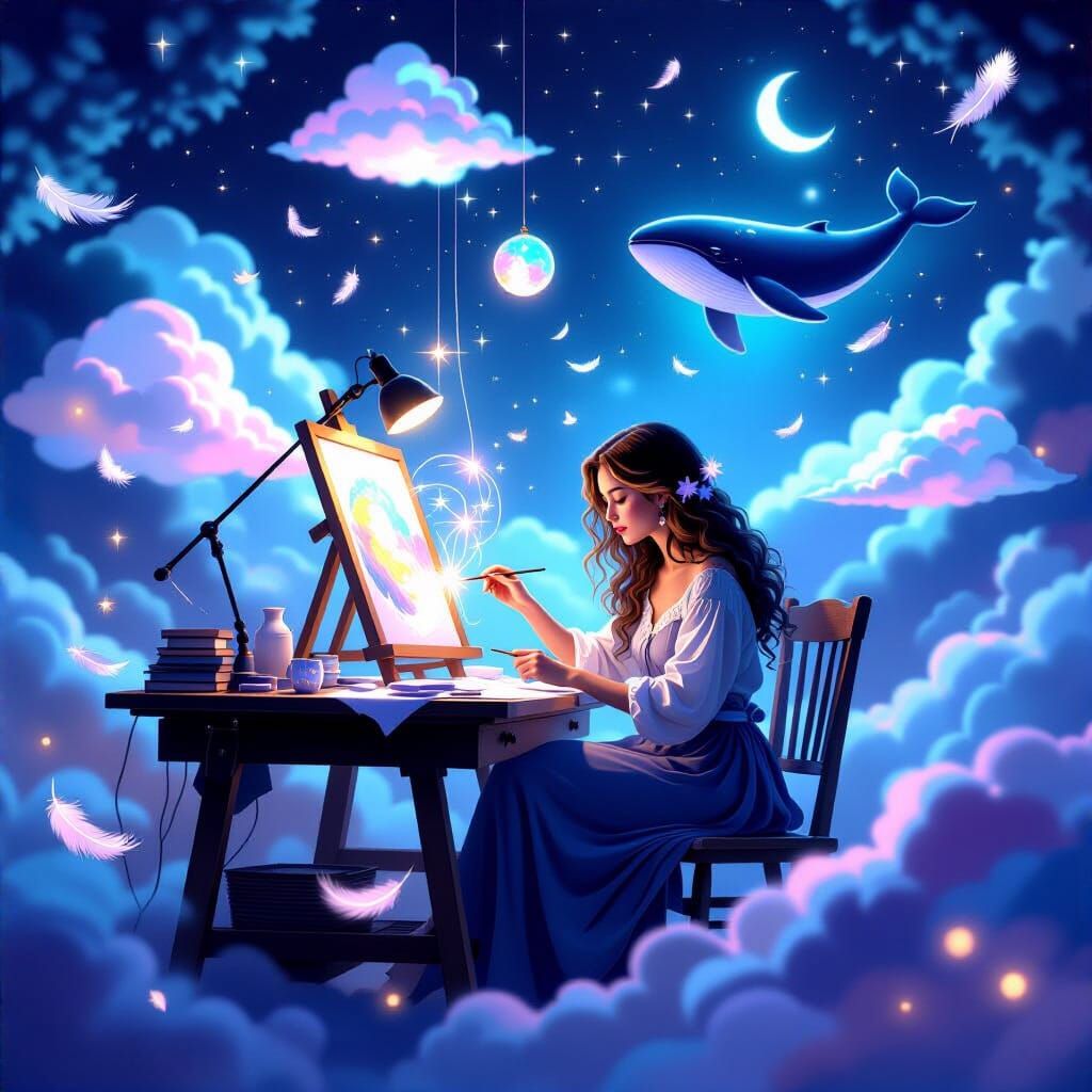 Celestial Artist Weaving Starlight Dreams at Workbench