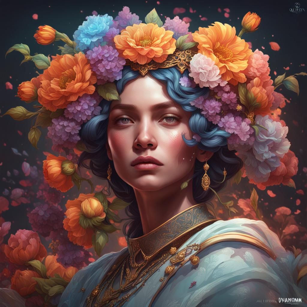 Floral Queen Portrait in Hyperdetailed Style