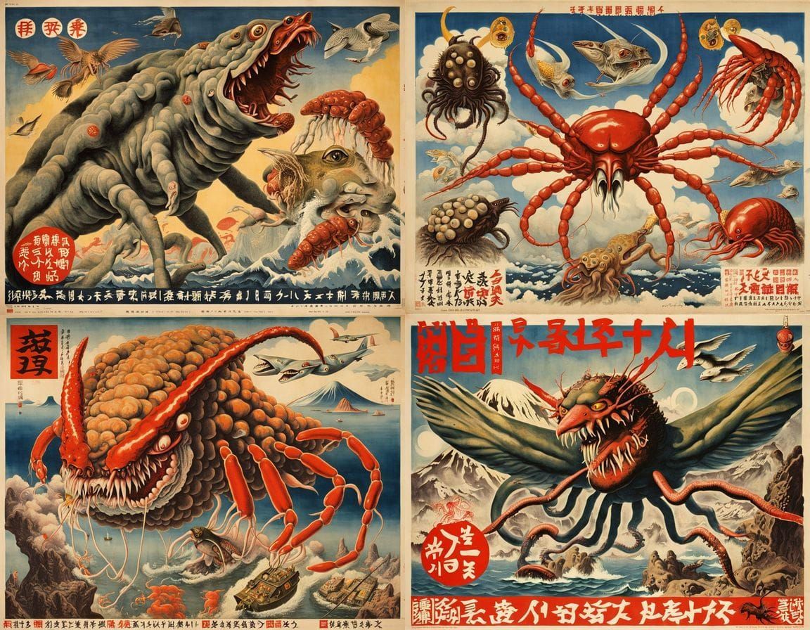 Tokyo Horror Travel Poster in Grotesque Art Style