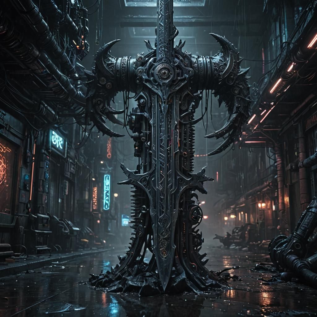 Cyberpunk Sword with Dragon Essence in Mist