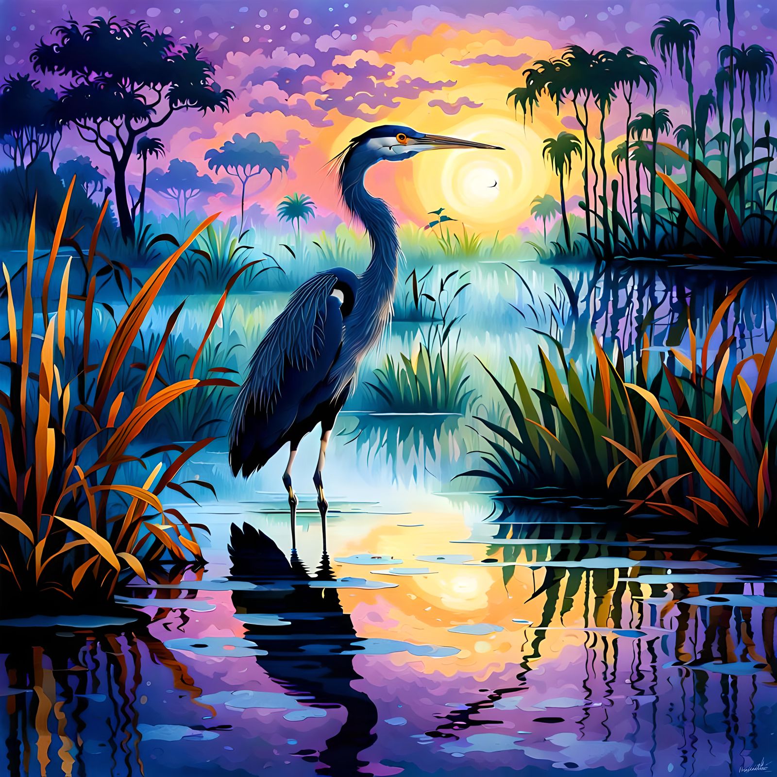 Everglades wetlands swamp of a heron