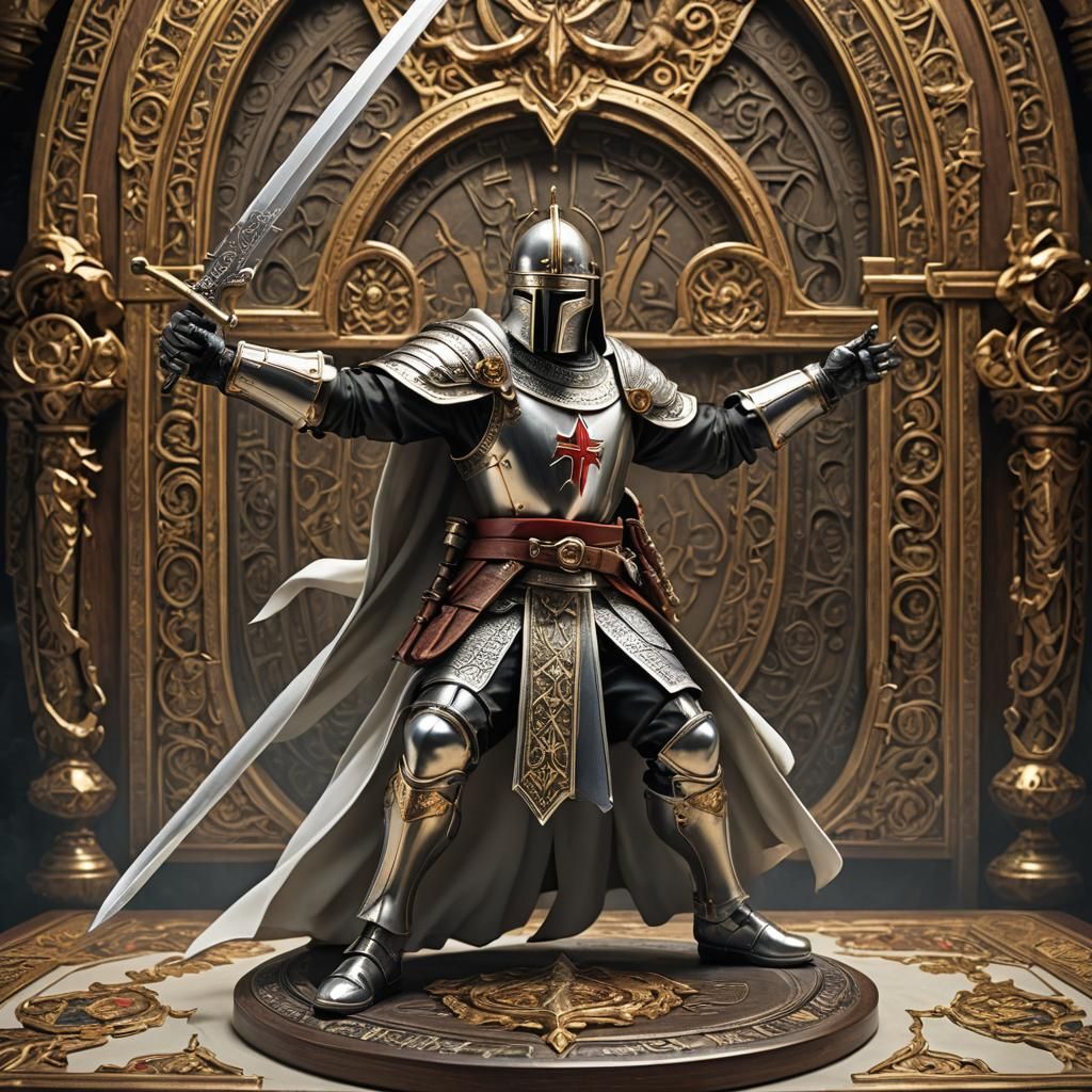 Templar Figurine in Fighting Pose: Digital Matte Painting