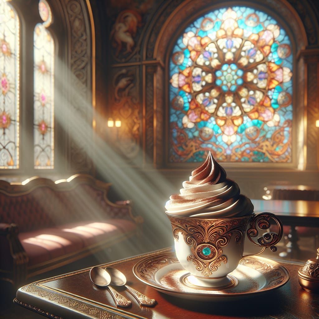 Coffee Cup with Rose in Elegant Cafe