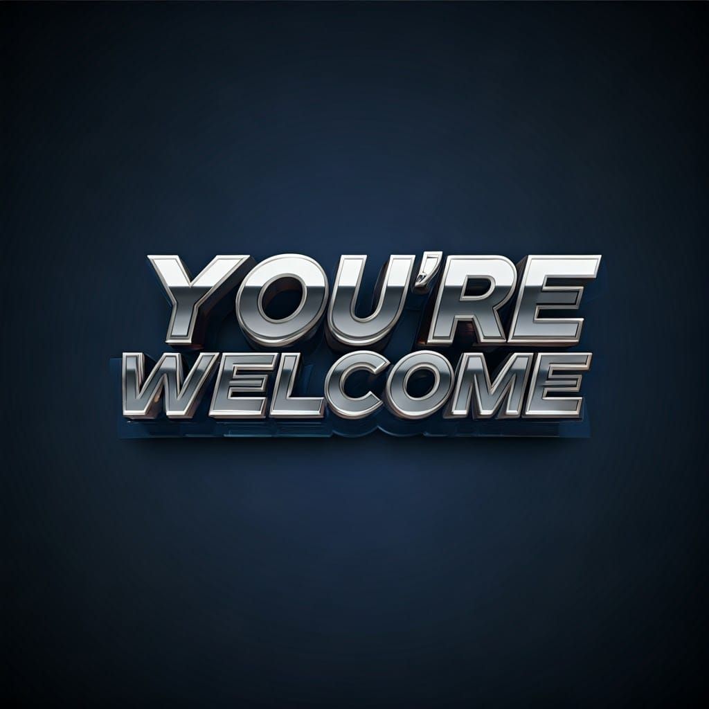 Metallic "You're Welcome" Logo in 3D Hyperrealism