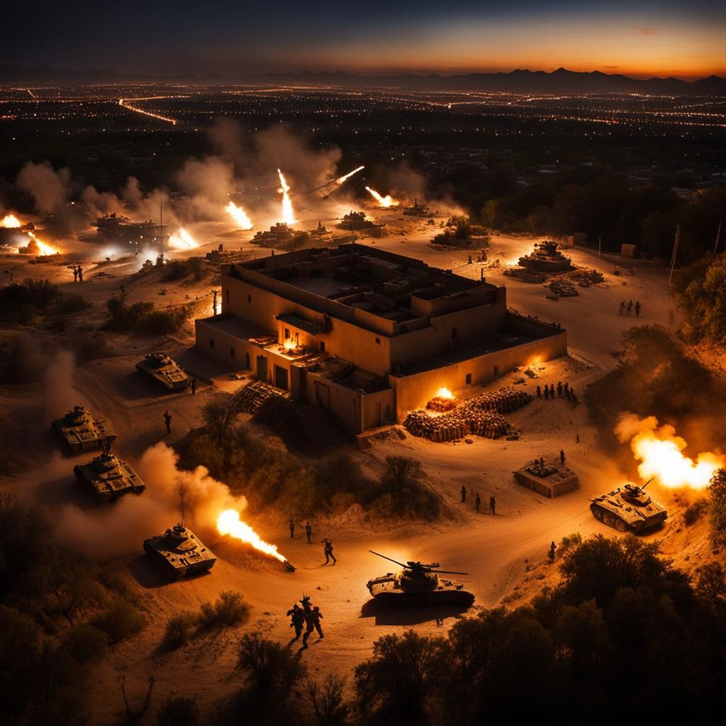 Mexican Military Base Under Siege at Night