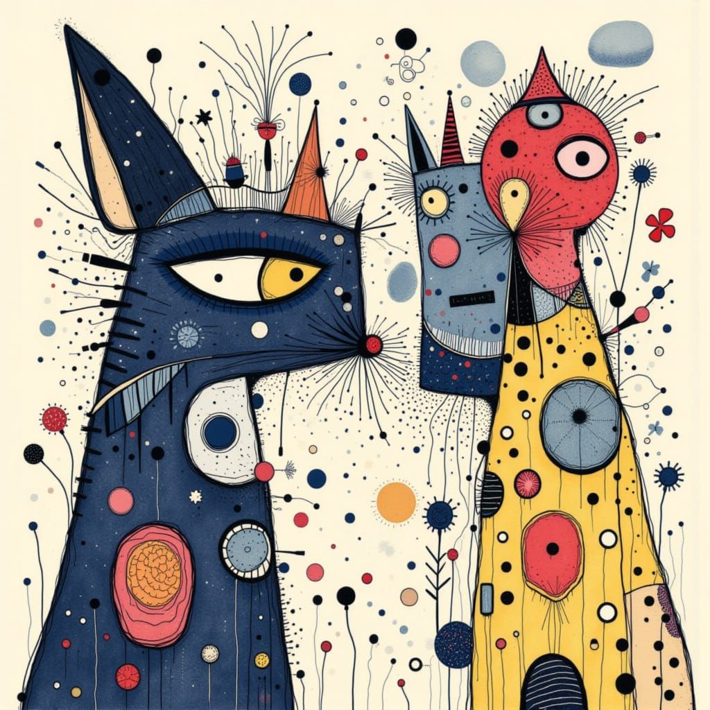 Whimsical Cat Illustration in Blueberry Ink Style