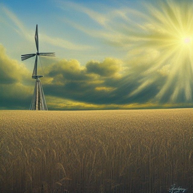 Windmill Amid Wheat Field: Hyperrealistic Digital Art