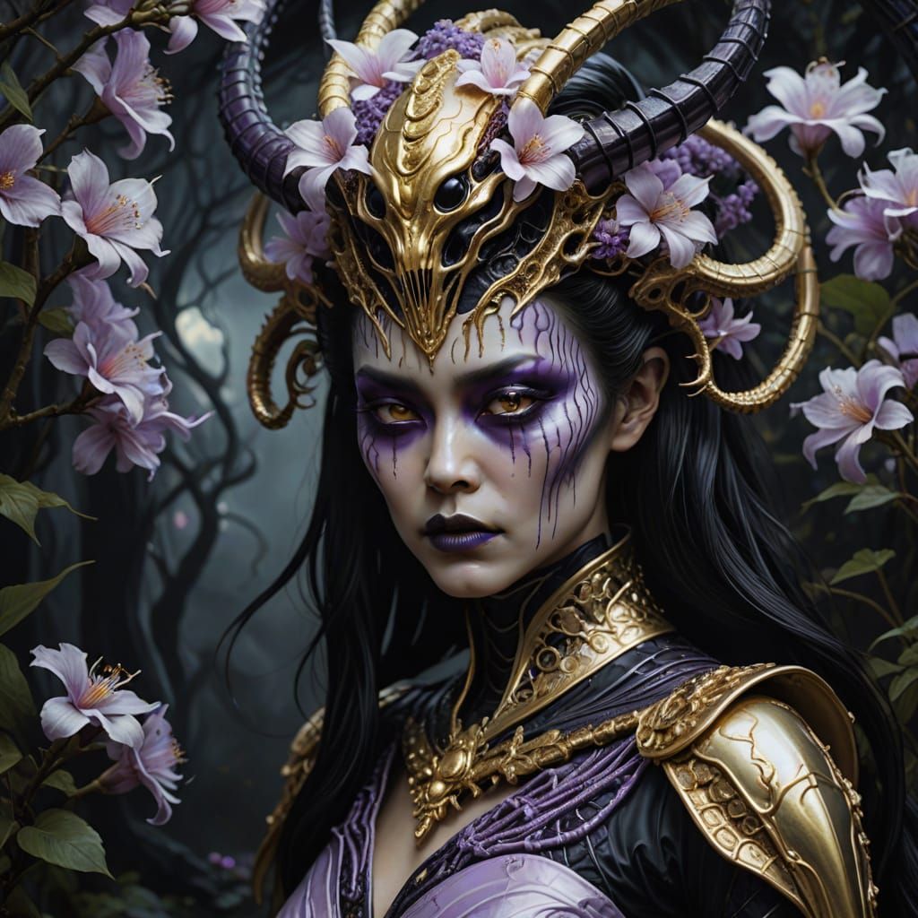 Ethereal Vampire Goddess in Mystical Garden