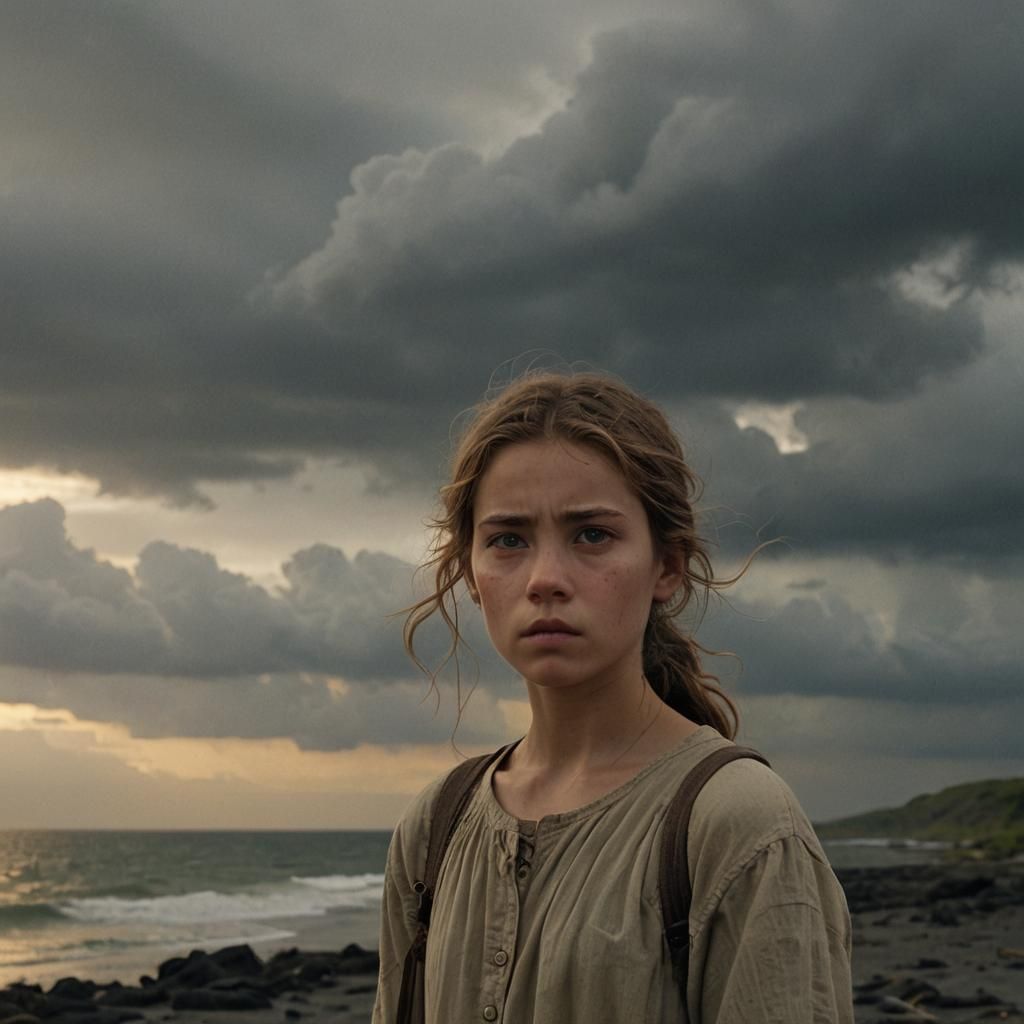 Girl Alone on Island Aftermath: Cinematic Still