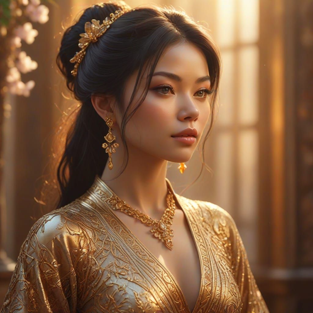 Ethereal Goddess in Golden Hues