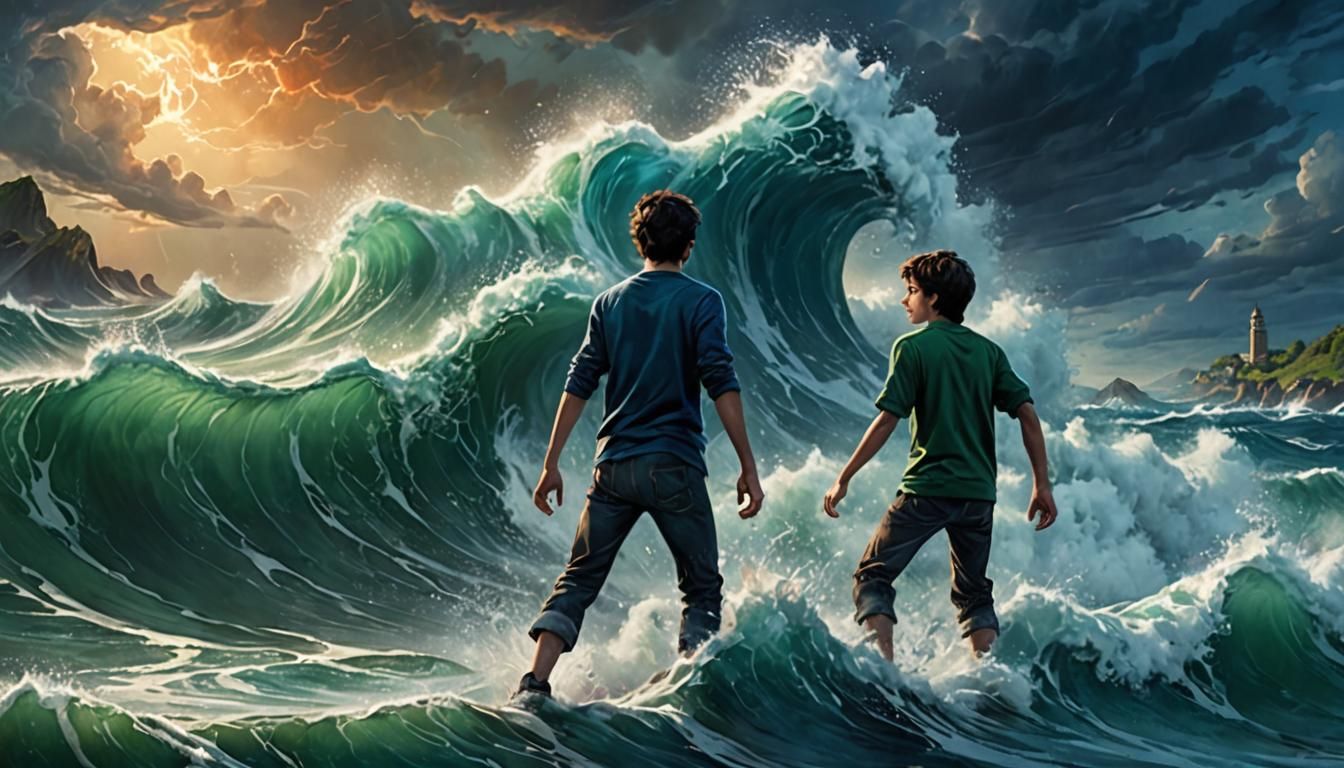 Percy Jackson at the Stormy Sea, Digital Art