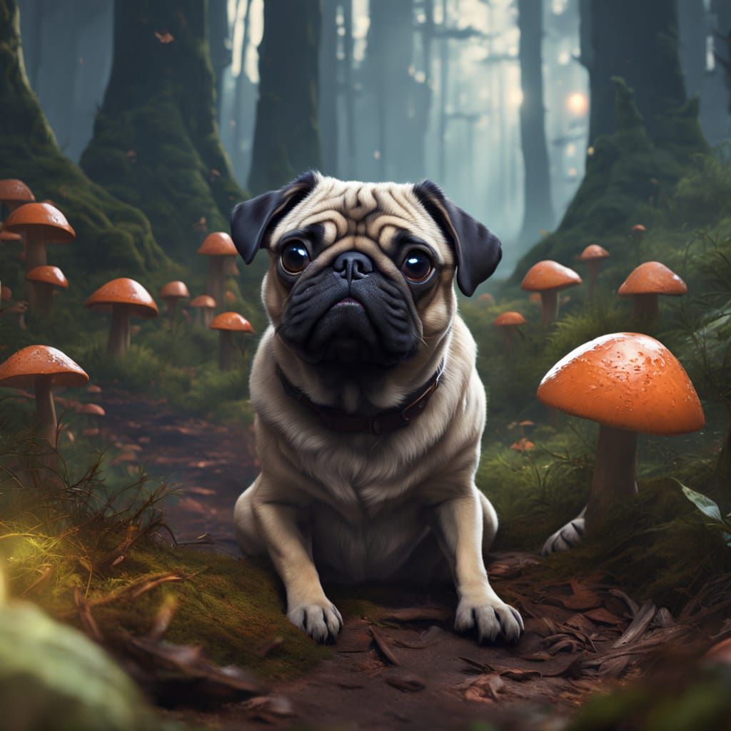 Vibrant Pug in Enchanted Forest