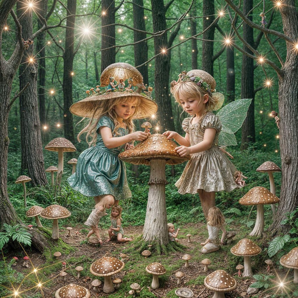 Fairies Play With Mushroom and Glitter