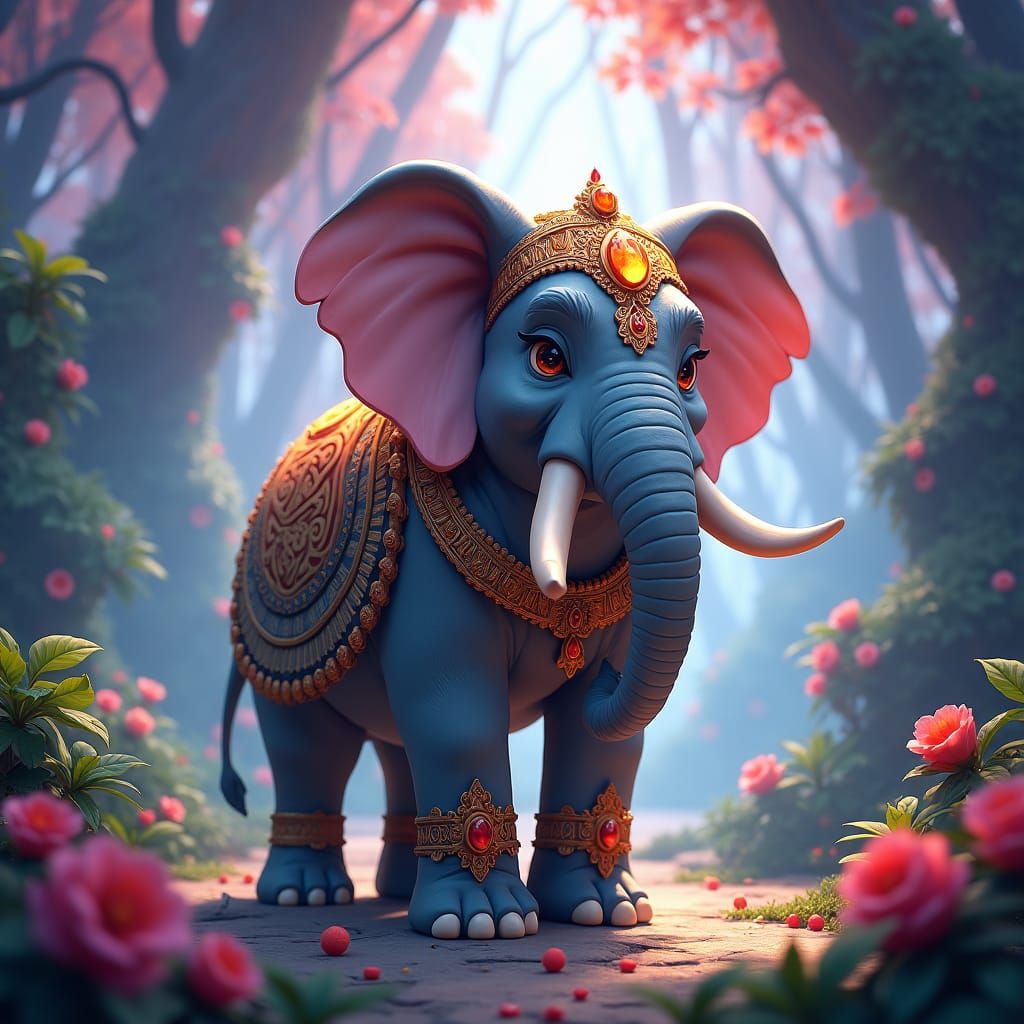 Elephant Warrior in Gemstone Armor, Fantasy Art