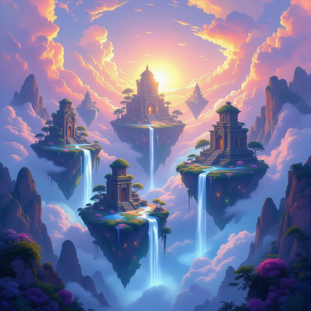 Floating Islands With Ancient Ruins in Ethereal Sky