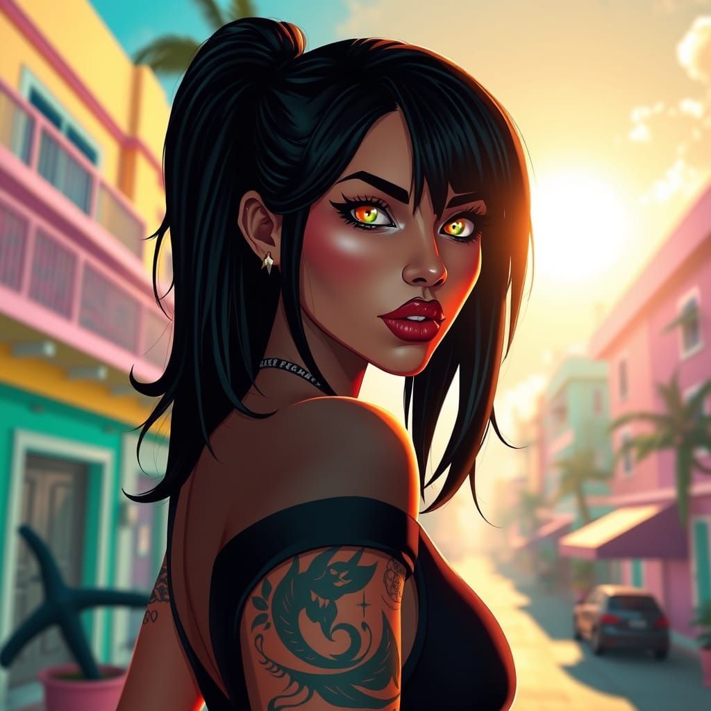 Miami Crime Boss in Neon Noir 3D Style