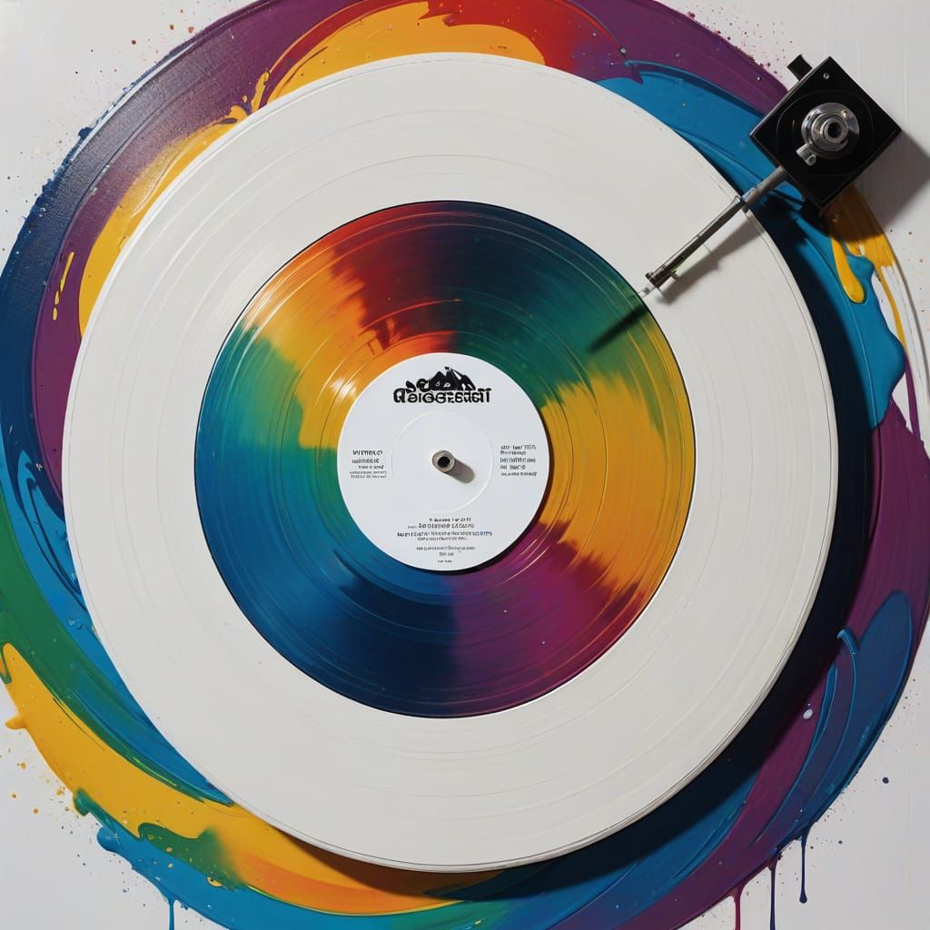 White Vinyl Record Spinning with Rainbow Glint
