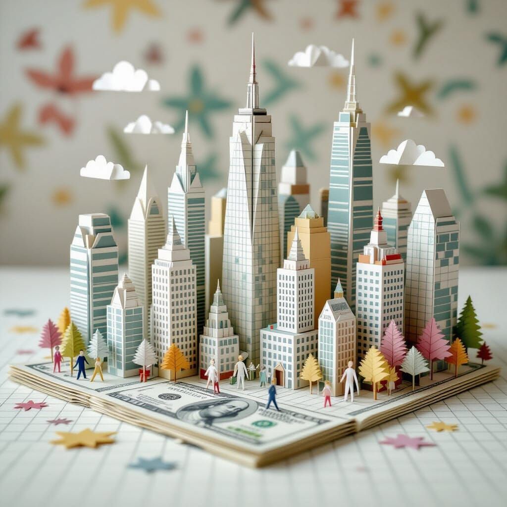 Whimsical Papercraft Cityscape with Stationery Elements