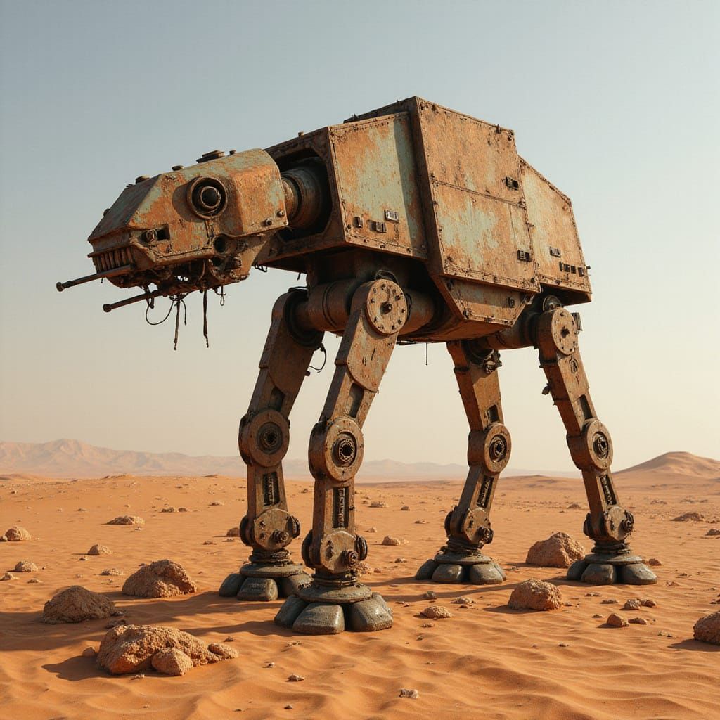 Abandoned AT-AT Walker in Desert Landscape