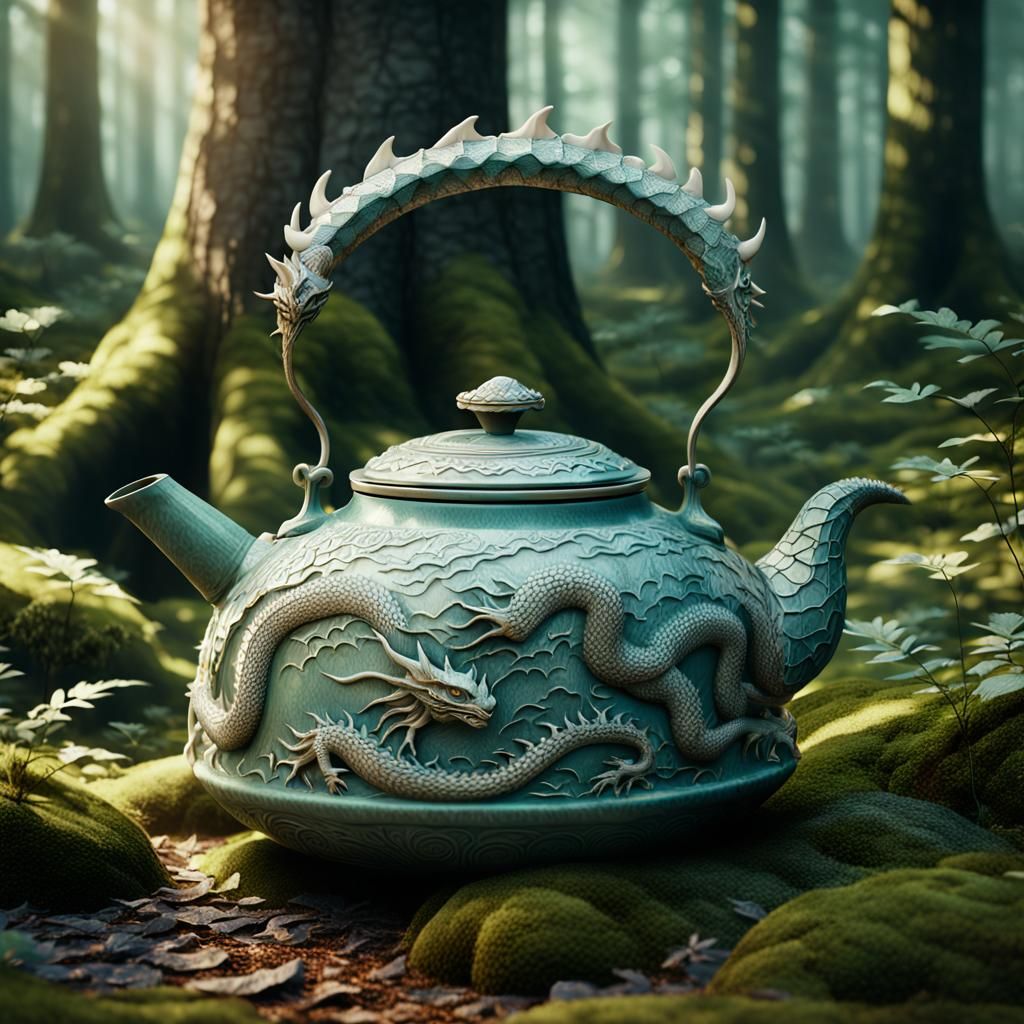 Dragon Kettle in Forest: Fantasy Art