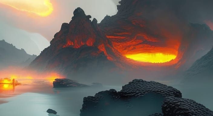 Volcanic Landscape in Dark Fantasy Style