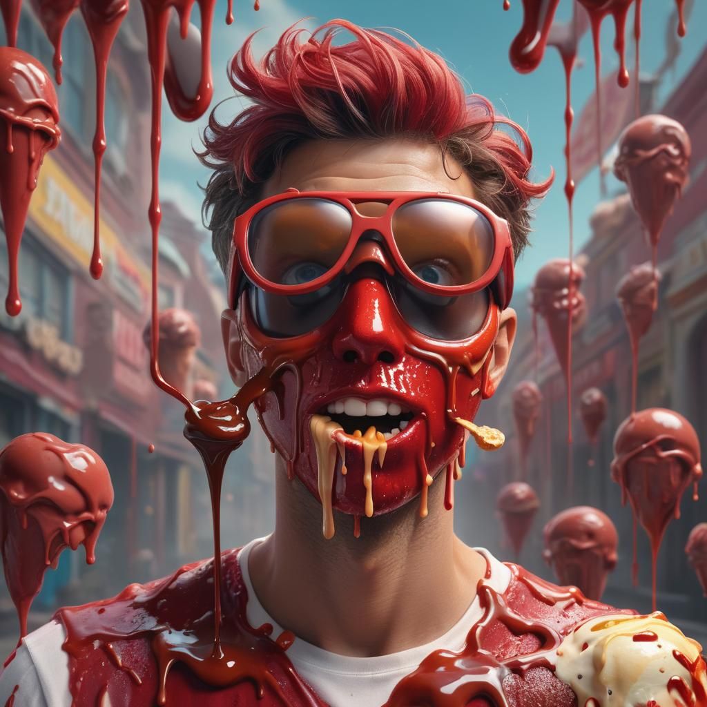 Surreal Portrait with Ice Cream Eyes