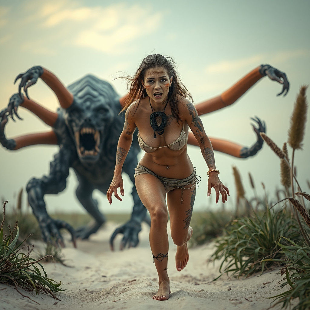 Alien Beast Attacks Woman on Sci-Fi Beach