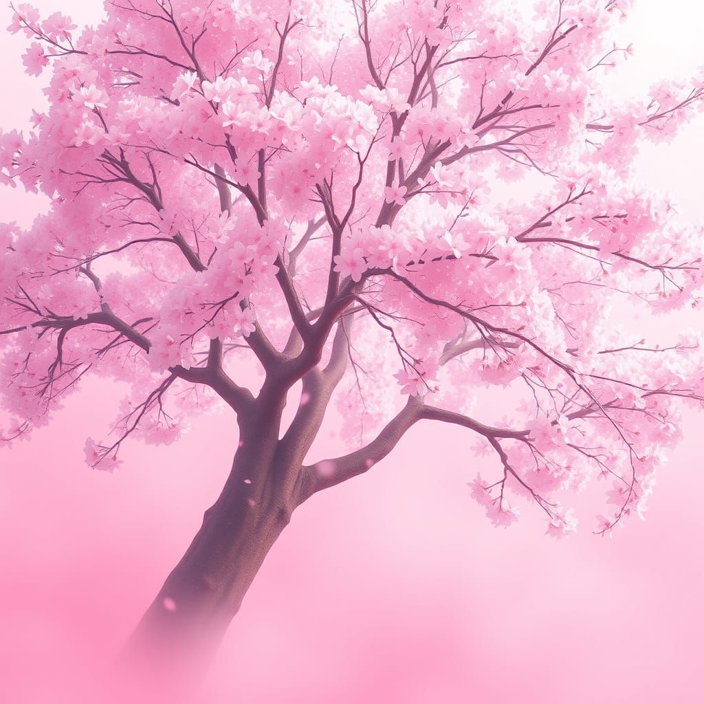 Sakura Tree in a Pink Dreamscape: A Digital Painting