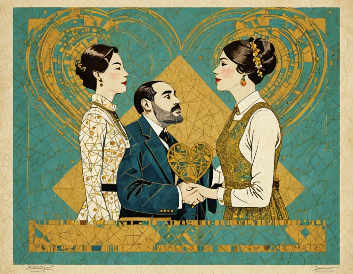 Vintage Illustration of People with Geometric Shapes