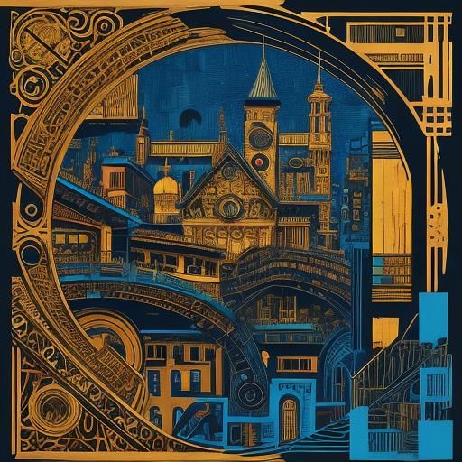 Maximalist Cityscape in Modern Ink Painting Style